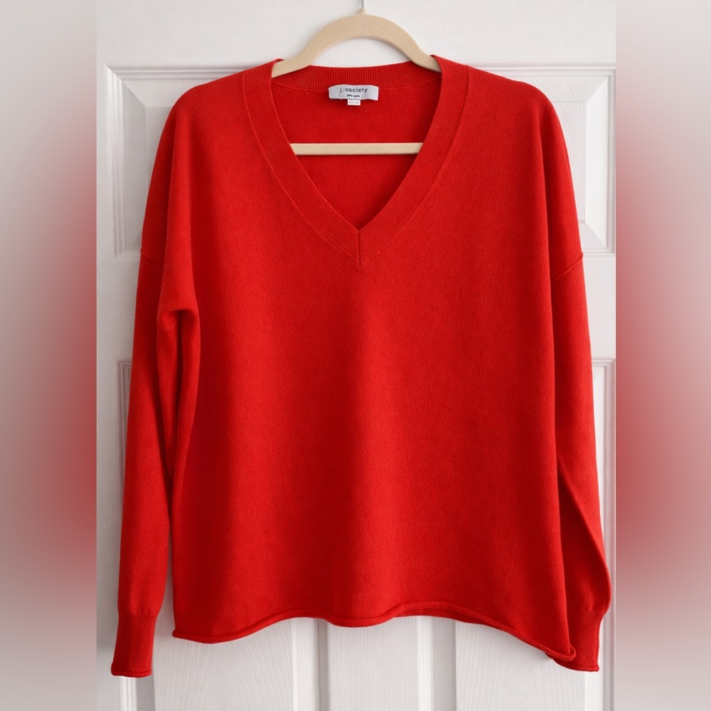 J. Society Bright Red V-Neck Women's Sweater